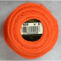 DMC Perle (Pearl) 8 Cotton #608 BRIGHT ORANGE 10g Ball 80m