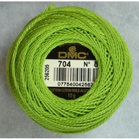 DMC Perle (Pearl) 8 Cotton #704 BRIGHT CHARTREUSE GREEN 10g Ball 80m