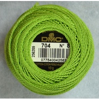 DMC Perle 8 Cotton #704 BRIGHT CHARTREUSE GREEN 10g Ball 80m