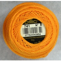 DMC Perle (Pearl) 8 Cotton #741 MEDIUM TANGERINE ORANGE 10g Ball 80m