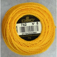 DMC Perle (Pearl) 8 Cotton #742 LIGHT TANGERINE ORANGE 10g Ball 80m