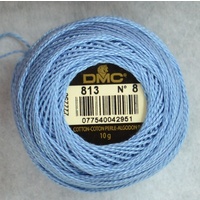 DMC Perle (Pearl) 8 Cotton #813 LIGHT BLUE 10g Ball 80m