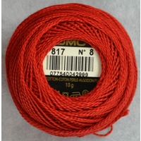 DMC Perle (Pearl) 8 Cotton #817 VERY DARK CORAL RED 10g Ball 80m