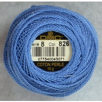 DMC Perle (Pearl) 8 Cotton #826 MEDIUM BLUE 10g Ball 80m