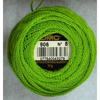 DMC Perle 8 Cotton #906 MEDIUM PARROT GREEN 10g Ball 80m