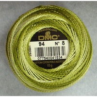 DMC Perle (Pearl) 8 Cotton #94 VARIEGATED KHAKI GREEN 10g Ball 80m