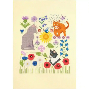 DMC Designer Cross Stitch Kit Cats in the Field 24cm x 28.5cm By Little Dove Designs