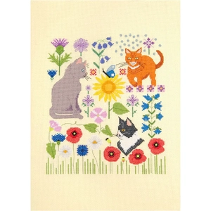 DMC Designer Cross Stitch Kit Cats in the Field 24cm x 28.5cm By Little Dove Designs
