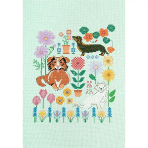 DMC Designer Cross Stitch Kit Dogs In The Garden 24.3cm x 28.5cm By Little Dove Designs