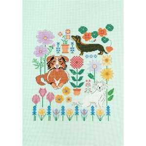 DMC Designer Cross Stitch Kit Dogs In The Garden 24.3cm x 28.5cm By Little Dove Designs