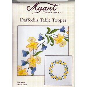 DAFFODILS Table Topper Traced Linen Embroidery Kit 80 x 80cm, 11938.01