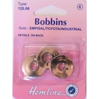 Hemline Bobbins Metal Type 120.06 Empisal, Toyota, Bernette, Pack of 3, See Pack For Machine Details