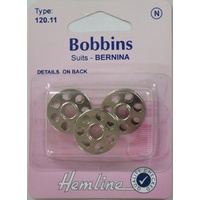 Hemline Bobbins, 7 Hole Bernina Front Loading, Pack of 3 Metal Bobbins (120.11)