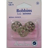 Hemline Bobbins, 7 Hole Bernina Front Loading, Pack of 3 Metal Bobbins (120.11)