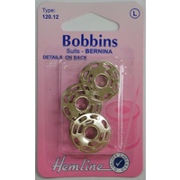 Hemline Bobbins, 8 Hole Bernina Full Rotary Front Loading, Pack of 3 Metal Bobbins (120.12)
