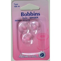 Plastic Singer Class 66K Bobbins, Pack of 3 Bobbins (120.14) By Hemline