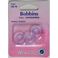 Hemline Bobbins, Husqvarna / Viking Pre 1990, Pack of 3 Bobbins (120.16)