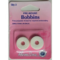 Pre-Wound Bobbins, 100% Polyester Thread 145m/158yds, 75/D2, Pack 2