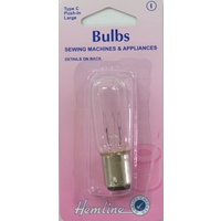 Type C Bulb, SBC Bayonet Long, 15W, 240V, 22x65mm, for Sewing Machine &amp; Appliances