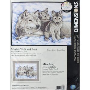 MOTHER WOLF AND PUPS Stamped Cross Stitch Kit 13130