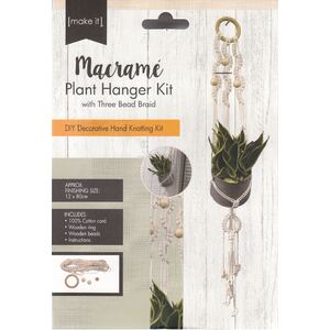 Macrame Plant Hanger Kit With Three Bead Braid, 141323-CREAM, Approx. 12 x 80cm