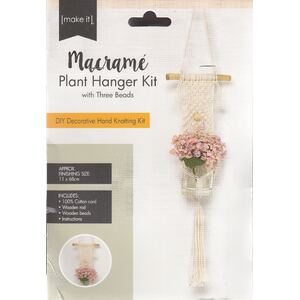 Macrame Plant Hanger Kit With Three Beads, 141327-CREAM, Approx. 11 x 68cm