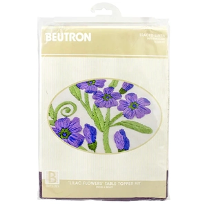 LILAC FLOWERS Table Topper Traced Linen Cross Stitch Kit 80 x 80cm, 14260.01