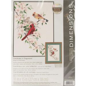 CARDINALS IN DOGWOOD Printed Embroidery Kit 27.9cm x 38.1cm, 1516