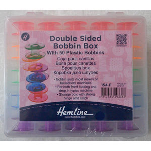 Hemline Double Sided Bobbin Box with 50 Plastic Bobbins (Empty - No Thread)