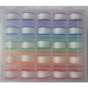 Hemline Double Sided Bobbin Box, 50 Plastic Bobbins Prewound Madeira Bobbinfil 70