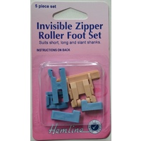 Hemline Invisible Zipper Roller Foot Set, Low Slant, High Shank or Clip, 5 Piece Set