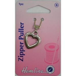 Hemline Zipper Puller, Silver Tone Heart Zip Puller Replacement, Instructions Included