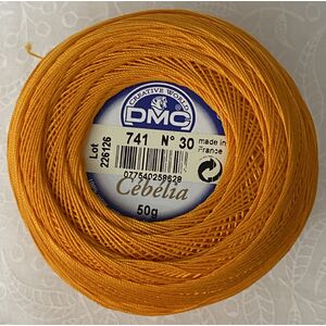 DMC Cebelia 30, #741 Medium Tangerine, Combed Cotton Crochet Thread 50g