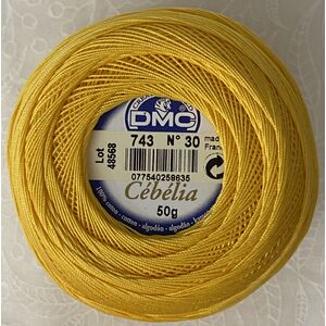 DMC Cebelia 30, #743 Medium Yellow, Combed Cotton Crochet Thread 50g