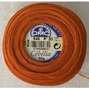 DMC Cebelia 30, #946 Medium Burnt Orange, Combed Cotton Crochet Thread 50g