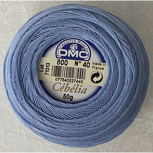 DMC Cebelia 40, #800 Pale Delft Blue, Combed Cotton Crochet Thread 50g