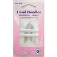 Hemline Hand Embroidery / Crewel Needles, Sizes 5-10, 16 Needles Per Packet