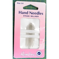 Hemline Hand needles, Straw / Milliners Assorted Sizes 3 - 9, Pack of 10
