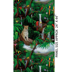 Who Let The Birds Out Jungle Scenic Cotton Fabric PANEL 60cm x 110cm