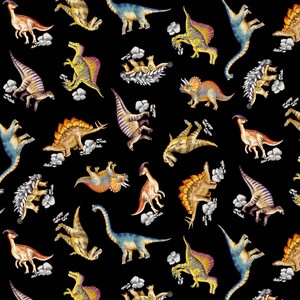 Dinosaurs Dinosaurs DINOMIGHTY BLACK 110cm wide Cotton Fabric 2091/11143B