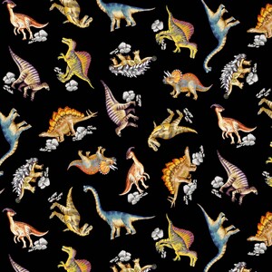Dinosaurs Dinosaurs DINOMIGHTY BLACK 110cm wide Cotton Fabric 2091/11143B