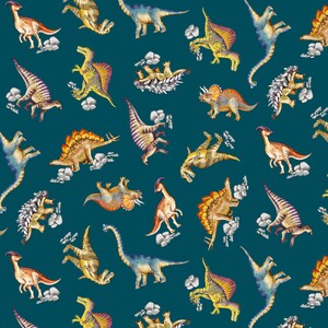 Dinosaurs Dinosaurs DINOMIGHTY TEAL 110cm wide Cotton Fabric 2091/11143T
