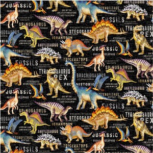 Dinosaurs Dinosaurs DINOSAURS LAND BLACK 110cm wide Cotton Fabric 2091/11144B