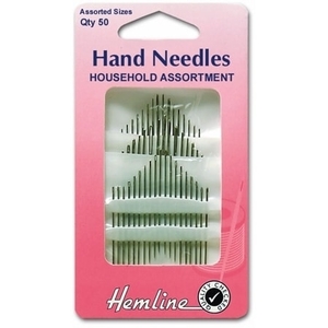 Household Assortment Hand Needles, Packet of 50 Assorted Sizes, Hemline Quality