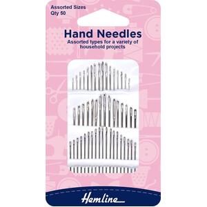 Household Assortment Hand Needles, Packet of 50 Assorted Sizes, Hemline Quality