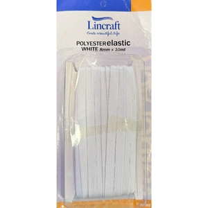 Lincraft General Braided Polyester Elastic, 8mm x 10 metres, WHITE