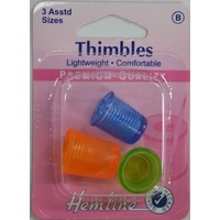 Hemline Thimbles, 3 Lightweight, Pliable &amp; Comfortable Thimbles, Assorted Sizes.