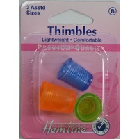 Hemline Thimbles, 3 Lightweight, Pliable & Comfortable Thimbles, Assorted Sizes.