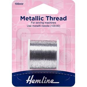 Hemline Metallic Silver thread 100m spool
