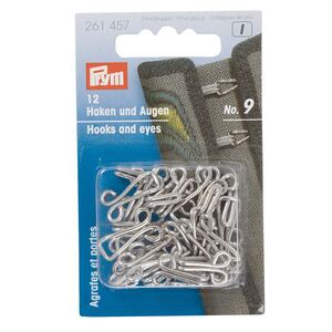 Hooks And Eyes No. 9, Silver-Coloured 12 Sets Per Pack By Prym